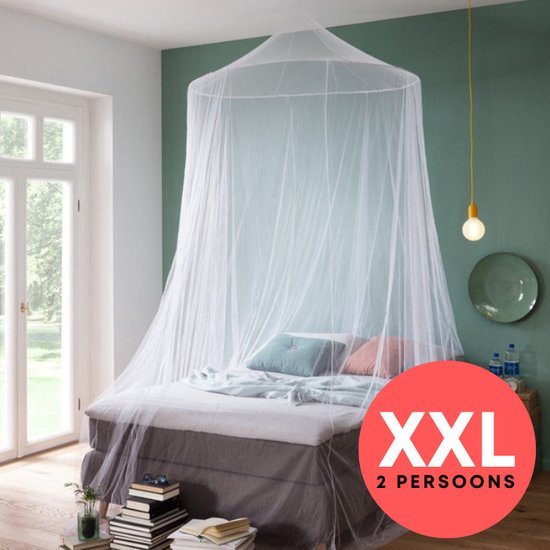 Zavelo Klamboe Big met Extra Grote Spanring - XXL 2 persoons Klamboe - Muskietennet 2 persoons - Reisklamboe Rond - Muggennet met ophangkoord en Reistas