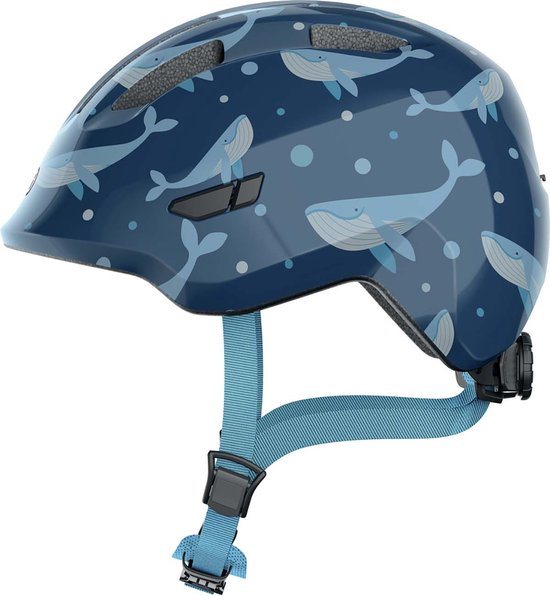 ABUS kinderhelm Smiley 3.0 - fietshelm met diepe pasvorm, kindvriendelijke ontwerpen en ruimte voor een vlecht - voor meisjes en jongens - blauw met walvispatroon, maat M