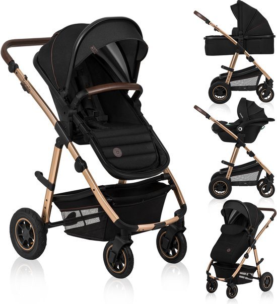Lionelo Amber 3 in 1 Kinderwagen 3in1 - Reiswieg Buggy Baby Autostoel - ADAC geteste set - Vanaf geboorte (0-22 kg, tot 4 jaar) - Geveerde Pompwielen - Zacht Babymatras - Compact Snel Opvouwbaar - Babytas - Regenscherm - Insectennet - Autostoeltje