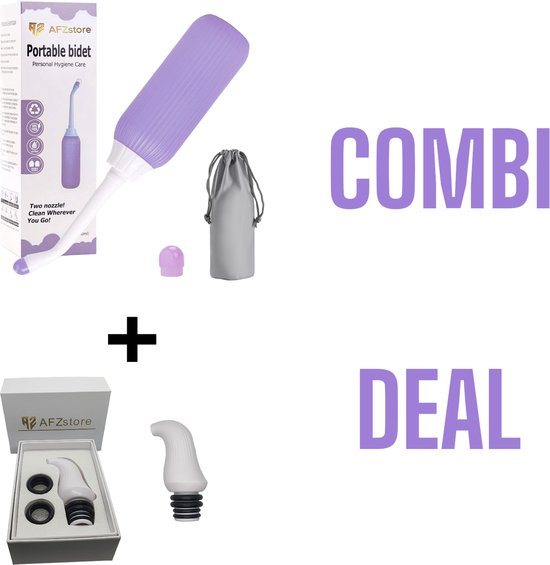 AFZstore® Bidet combi deal -draagbare bidets- portable wit - fles paars – Vaginale Douche - Mobiele Bidet – Bidet Handdouche - Zwanger – toilet accessoires – Mini Draagbaar bidet -Inhoud van 500 ml - Bidet - Toilet- valentijn cadeautje voor haar