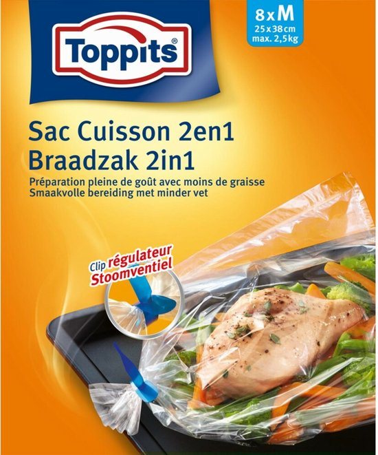Toppits 2in1 Braad- en Stoomzakken M 8 Stuks