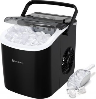 KitchenBrothers - 1.2L - IJsblokjesmachine - 12kg/24 uur - IJsblokjesmaker - IJsschep - Draagbaar – Zelfreinigingsfunctie - Zwart