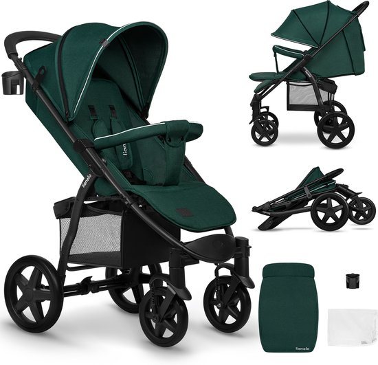 Lionelo Buggy Annet Plus – Lichtgewicht & Inklapbaar – Grote Massieve Wielen met Vering – Inclusief Voetenzak, Klamboe & Bekerhouder – Verstelbare Rugleuning & Voetsteun – Wandelwagen vanaf de geboorte tot 22 kg – Kinderwagen