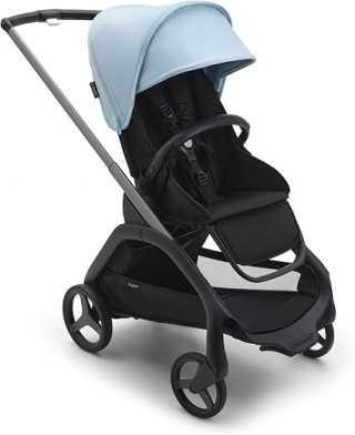 Bugaboo Dragonfly urban kinderwagen, lichtgewicht compacte kinderwagen die in elke stand met één hand inklapbaar is, volledig geveerd, XL bagagemand, graphite onderstel en Skyline Blue zonnekap