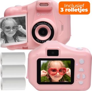 Denver Kindercamera Full HD met Printer - Selfie Camera - 48MP - Digitale Camera Kinderen - Foto en Video - Spelletjes - KPC1370 - Roze