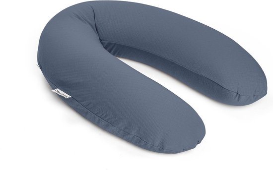 Doomoo Buddy - Voedingskussen - Zwangerschapskussen - Zijslaapkussen met superfijne en extra stille microkorrels - Bio katoen - 180cm - Tetra Jersey Blue