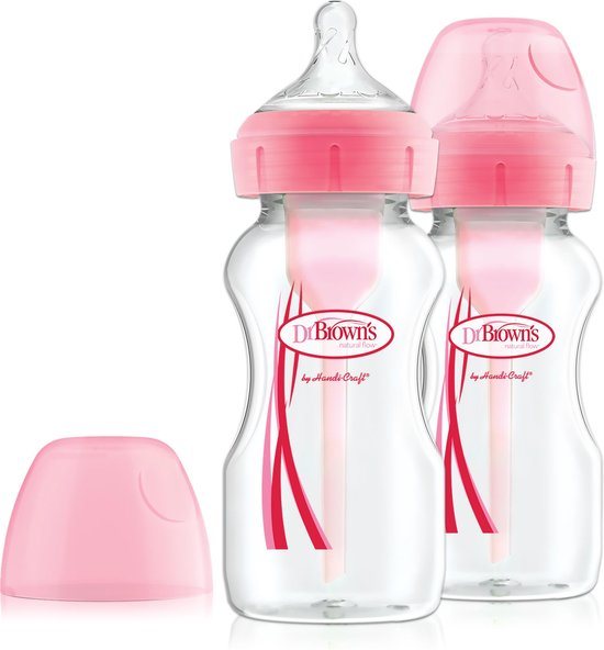 Dr. Brown's Options+ Anti-Colic Babyfles - Brede halsfles - 270ml - Roze - 2 stuks