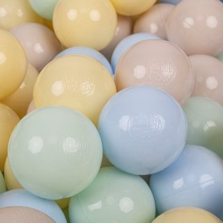 KiddyMoon Ballenbak ballen voor Kinderen Ø7 cm met 100 Stuks - Kinderballen baby - Speelballen voor Ballenbad - BPA-vrij - Ballenbak ballen - Kleurrijke ballen - Baby Speelgoed - Pastelbeige Pastelblauw Pastelgeel Munt
