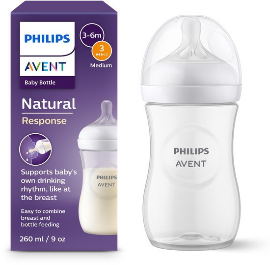Philips Avent Natural Response - Babyfles - 1 stuk - 260ml- flow 3 - SCY903/01