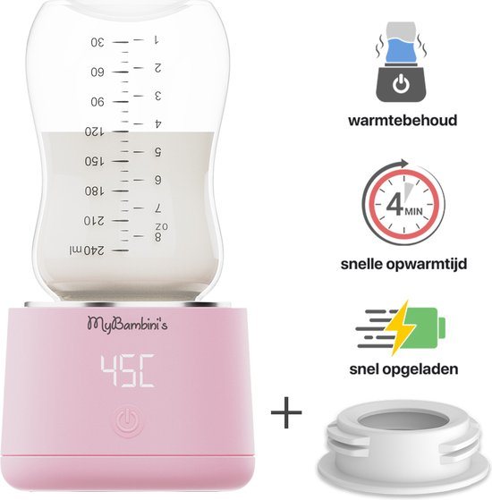 MyBambini's Flessenwarmer Pro™ - Draagbare Baby Flessenwarmer voor Onderweg - Roze - Geschikt voor Smalle Hals Flessen van Dr. Brown's, Difrax, Medela & Nanobebe