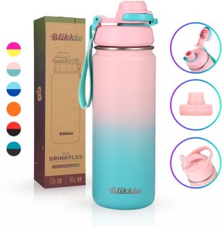 Blikkie® RVS Drinkfles 500ml – 3 Doppen – Waterfles Kinderen met Rietje – Drinkbeker Kind – Premium driedubbel geïsoleerde Thermosfles – Lekvrij & BPA-vrij – School & Onderweg