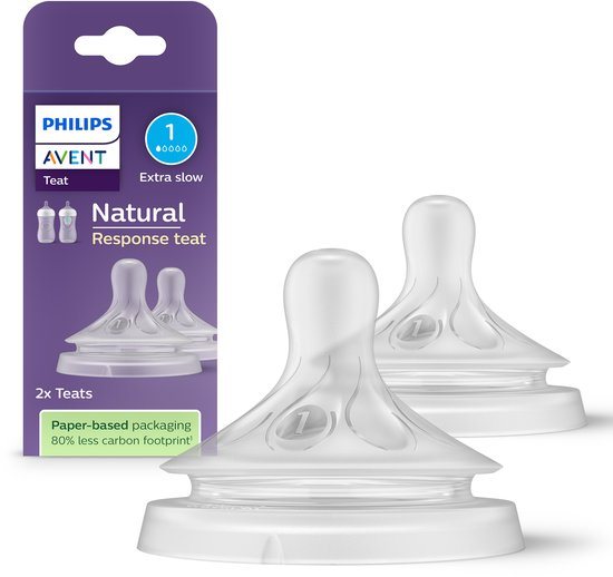 Philips Avent Natuurlijke Zuigreflex Flesspeen – Snelheid 1, 0M maanden, 2 stuks - SCY961/02 - Flesspenen