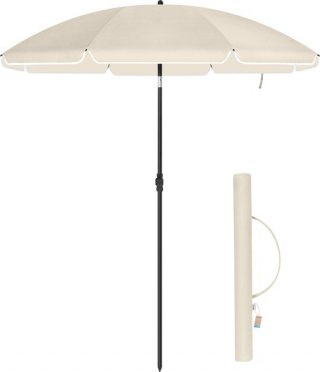 ACAZA Parasol - Strandparasol - Beige - 160 cm diameter - inclusief Draagtas - Rond - Tuinparasol - Kantelbaar - Waterdicht - Terras Parasol voor Appartement - Parasol Strand