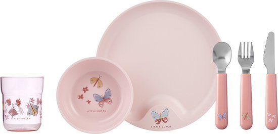 Mepal Mio kinderservies set Little Dutch - 6-delig - Kraamcadeau - Kinderservies - Flowers & Butterflies