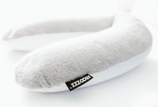 Snoozzz Voedingskussen Premium Kwaliteit - 185 cm – Microparel Vulling – Luxe Draagtas – Wasbare Hoes - Teddy Wit Grijs