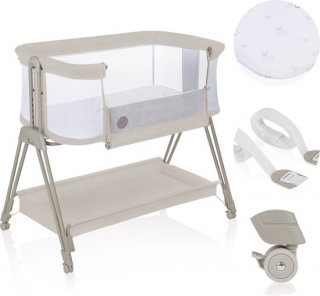 Lionelo Luna Babybedje - 2 in 1 - geboorte tot 9 kg - 4 wielen met blokkade - Meegroeibed - Co-sleeper & vrijstaand - 6 niveaus matrashoogte - Kantelbare matras - Afneembare, wasbare hoes - Mesh zijkanten