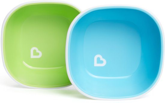 Munchkin kinderservies kommetjes - Splash Anti-Slip Kommetjes - Diepe Wanden - Vaatwasser- en Magnetronbestendig - Per 2 Stuks - Vanaf 6 Maanden - Blauw/Groen