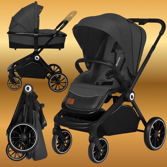 Lionelo Mika 2in1 - kinderwagen - De stoel kan zowel naar voor als naar achter gemonteeerd worden - Waterdichte dak XXL met UPF 50+ filter - Verstelbare draagbeugel