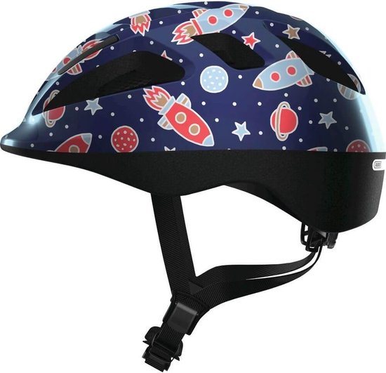 ABUS kinderhelm Smooty 2.0 - Robuuste fietshelm voor peuters in het bijrijdersstoeltje - voor meisjes en jongens - Blauw met raketpatroon, maat M