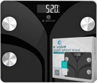 e.volve Weegschaal Personenweegschaal Digitaal - Zwart - Slimme Weegschaal met 20x Lichaamsanalyse - Incl. App - Digitale Weegschaal