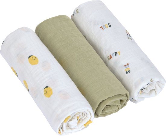 Lässig Hydrofiele luier swaddle doek 3 stuks 85 x 85 cm - Happy fruits lemon