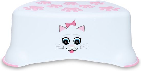 My Carry Potty my step stool opstapje voor kinderen - wit - roze- kat