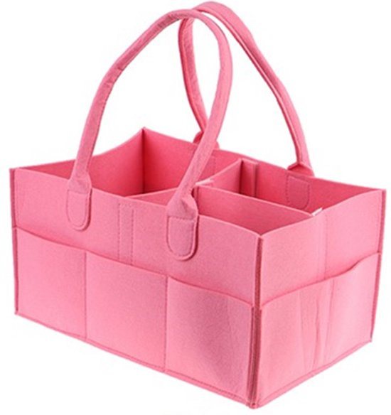 Luiertas Vilt - Roze - Vilt - 32 x 22 x 19 cm - Luier Organizer - Draagbare Organiser met Handige Vakken - Verzorgingstas - Luiertas Baby - Organizer luiers - Uitneembare Schotjes