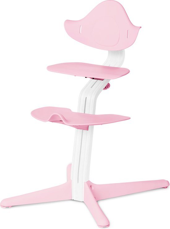 Stokke NOMI Kinderstoel Meegroeistoel - Testwinnaar kinderstoelentest - Basis eiken wit gelakt en stoel Pale Pink, MINI-beugel Pale Pink