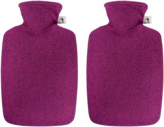 Warm water kruik met viltlook hoes - 2x - fuchsia roze - 2 liter - viltlook