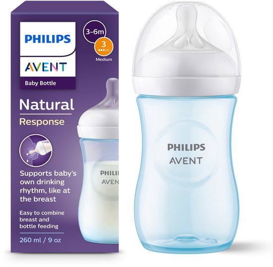 Philips Avent Natural Response babyfles – 260 ml – flow 3 – Blauw - 1 fles - SCY903/21