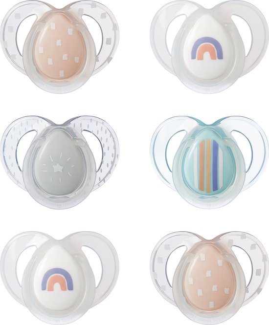 Tommee Tippee Night Time Soothers, Symmetrical Orthodontic Design, BPA-Free Silicone Baglet, 6-18m, Pack of 6