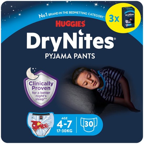Huggies DryNites luierbroekjes - jongens - 4 tot 7 jaar (17 - 30 kg) - 30 stuks - voordeelverpakking