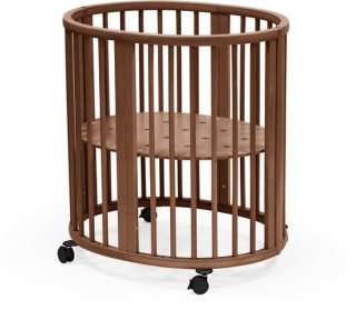 Stokke Sleepi Mini, Warm Brown - Ovale wieg Geschikt voor 0-6 maanden - In hoogte verstelbare bodem, afsluitbare zwenkwielen, geperforeerde matrasbodem voor luchtcirculatie
