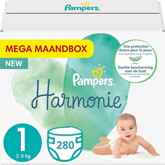 Pampers Harmonie luiers - Maat 1 - 280 luiers (2-5 KG) - Voordeelverpakking