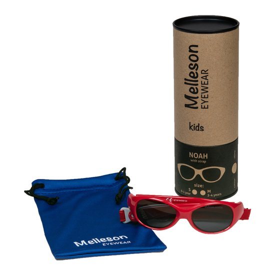Melleson Eyewear - Kinderzonnebril Noah met band 0 - 1 jaar - maat S - rood - Zonder koker