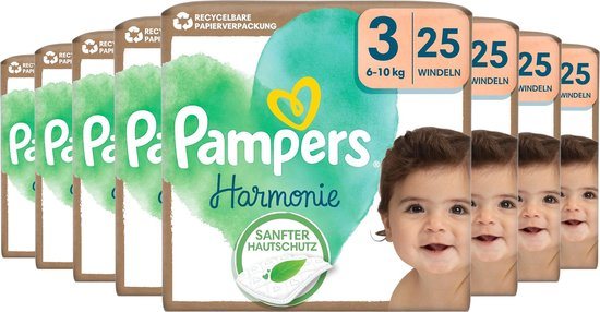 Pampers Harmonie luiers - maat 3 (6-10KG) - 200 luiers - 8 pakken van 25 stuks