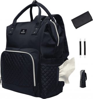 MIMMTI Luiertas Rugzak met Verschoonmatje - Zwart - Inclusief flessenwarmhouder - kinderwagenhaken en isoleervak NanaBeebi