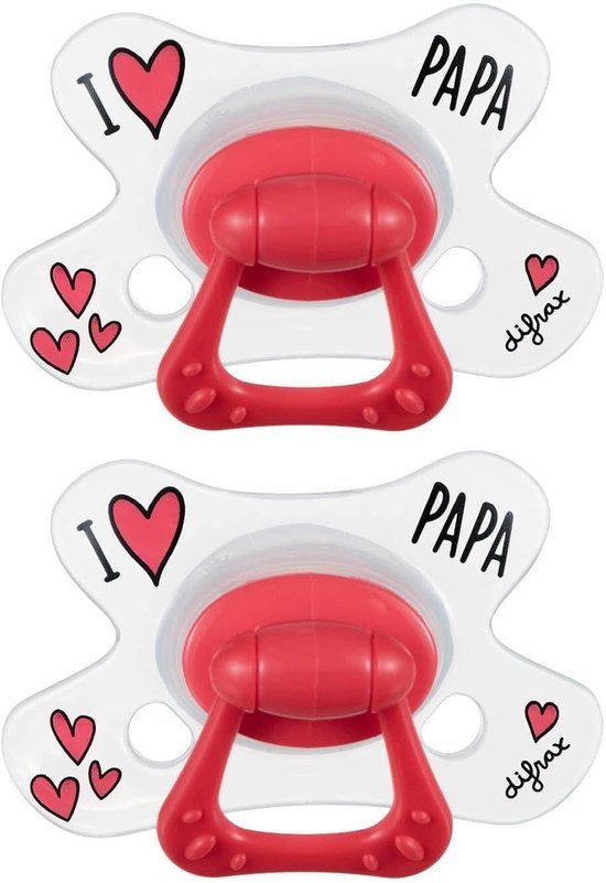 Difrax Natural Fopspeen 12+ Maanden - I Love Papa - 2 Stuks, Siliconen Speen, Gemakkelijk te Accepteren