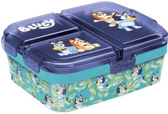 Bluey Kinderlunchbox – Broodtrommel met 4 vakken voor kinderen vanaf 4 jaar - Vaatwasserbestendig & BPA-vrij - Blauw/Turquoise
