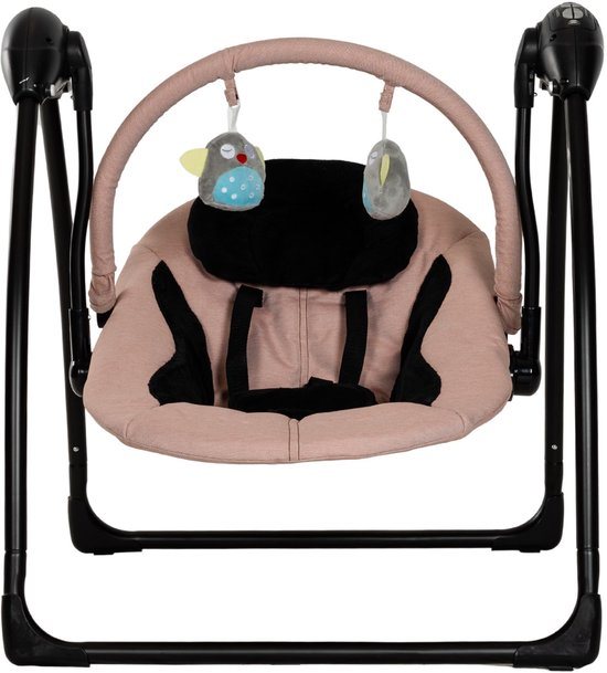 Qute Schommelstoel Q-Swing Softpink Uil / Zwart Frame
