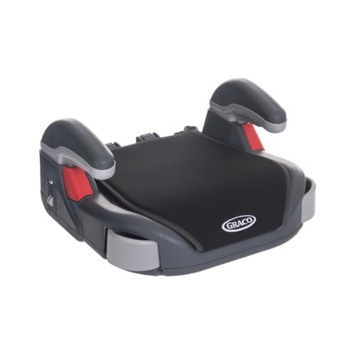 Graco Booster Basic, kinderzitje groep 3, autostoelverhoging zonder rugleuning, 22-36 kg, (ca. 6 tot 12 jaar), verstelbare armleuningen, bekerhouder, wasbare stoelbekleding, Midnight Black