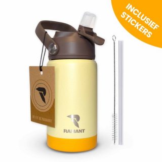 Radiant - Kinder RVS Waterfles 355ML met Rietje - Lekvrije Thermosfles / Kinder Drinkfles - BPA-vrij - Dubbelwandig - 24u Koud / 18u Warm - school & Reizen - Voor Meisjes & Jongens