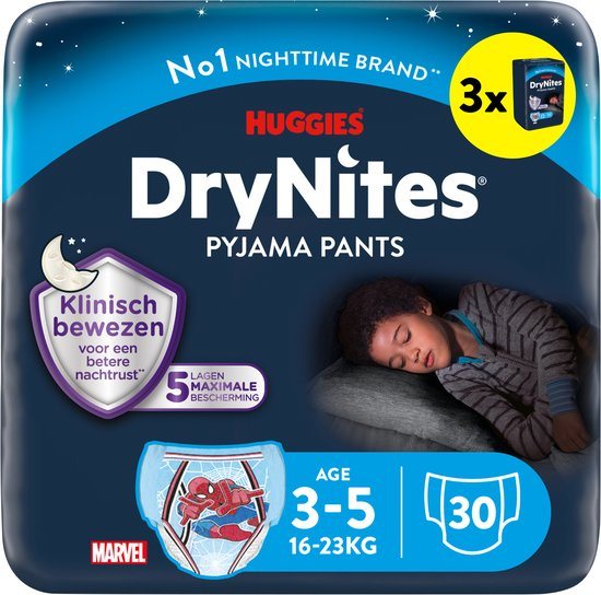 Huggies DryNites luierbroekjes - jongens - 3 tot 5 jaar (16 - 23 kg) - 30 stuks - voordeelverpakking