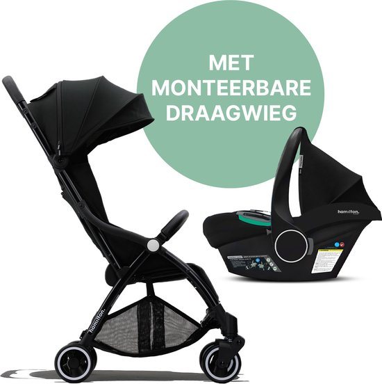 Hamilton by Yoop X1 Plus Buggy met monteerbare Zeno Plus draagwieg – 2 in 1 wandelwagen – Stroller met MagicFold™ Technologie – Geschikt van 0 maanden tot 4 jaar – Kinderwagen – Inclusief adapters - Zwart
