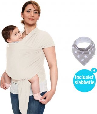 Baby Garden draagdoek Licht Beige - Ergonomisch - Original - Met slabbetje