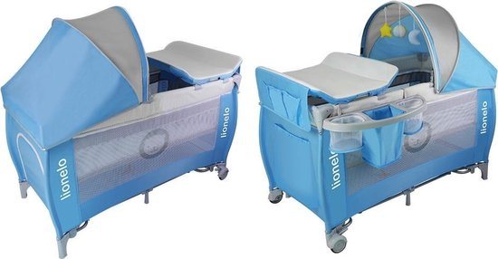 Lionelo Sven Plus 2in1 Meegroeibed & Campingbedje - 127x60 cm - Tot 15 kg - Co-Sleeper - Reisbed met Commode, Organizer, Klamboe en Interactief Speelgoed
