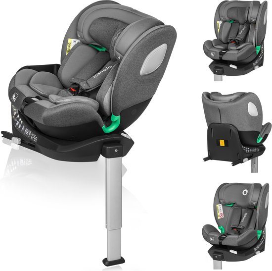 Lionelo Braam - i-Size Autostoeltje 4in1 - 40-150cm - 0-36kg - 360° Draaibaar autostoel - RWF tot 105cm (18kg) - DriSeat Luchtcirculatie - ISOFIX + steunpoot - Groep 0-1-2-3 - SideProtect Zijbescherming - afstelbare hoofdsteun - 14 verstelniveaus