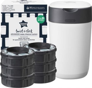 Tommee Tippee Twist & Click luieremmer starterset - 6 navullingen - wit