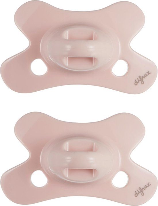 Difrax Dental Fopspeen 0 tot 6 Maanden - Lichtroze - 2 Stuks, Siliconen Orthodontische Speen