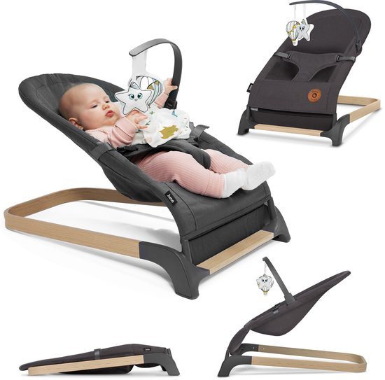 Lionelo June Wipstoel Baby - tot 9 kg - 3-punts veiligheidsgordels - Lichtgewicht - Natuurlijke Schommelbeweging - Ergonomisch - Afneembare Speelboog - Plat Opvouwbaar - Zachte Bekleding - Gecertificeerd - Babyschommel & Wipstoeltje